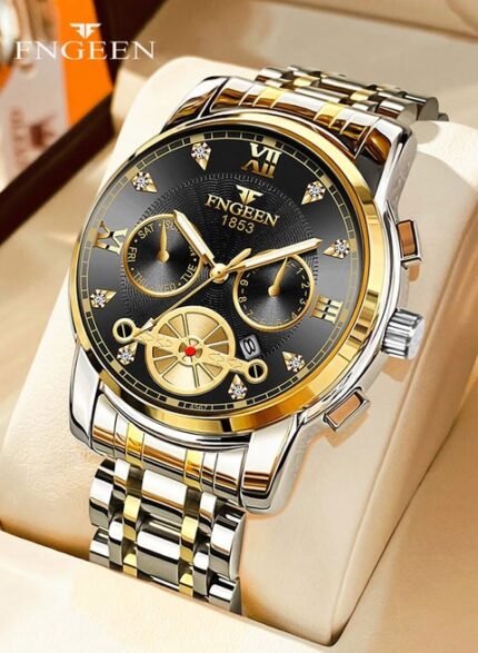 Frgeen F20 men's round dial steel strap calendar  Steel Strap Casual Quartz Watch Sports Wrist Watch Men