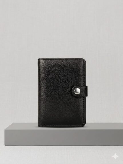 Classic Black Leather Card Holder Wallet with ID Window